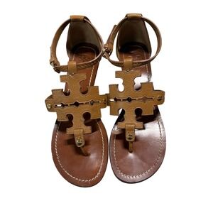 Tory Burch Phoebe‎ Wedge Sandals Brown Leather Size 8